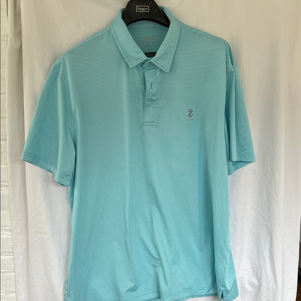 Izod Golf Stretch Light Blue/green Polo Shirt, men’s XXL in great shape